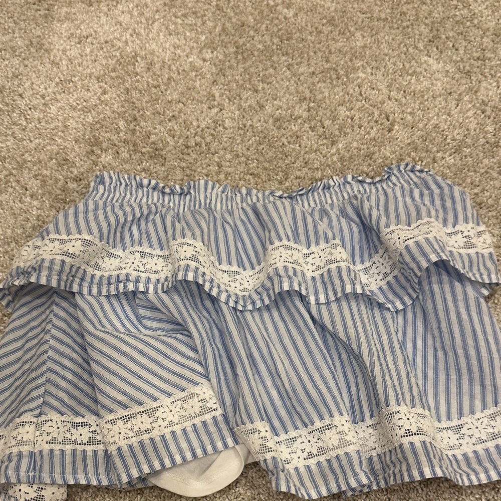 Blue Striped Lace Trim Women's Skirt